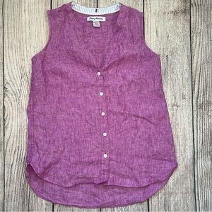 Tommy Bahama Pink 100% Linen Sleeveless Blouse Button Down Shirt Womens Size XXS